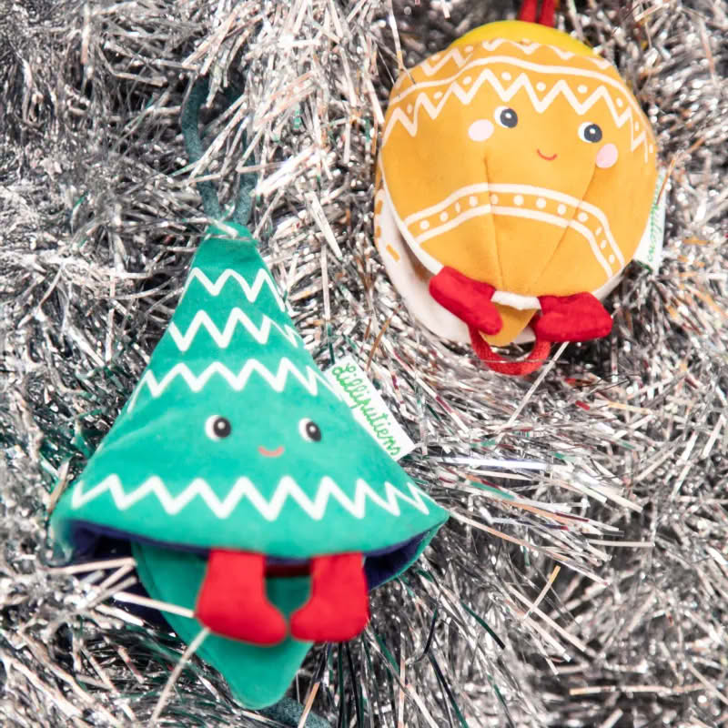 Gioco per bambini a forma di folletto fosforescente reversibile che diventa una pallina di Natale